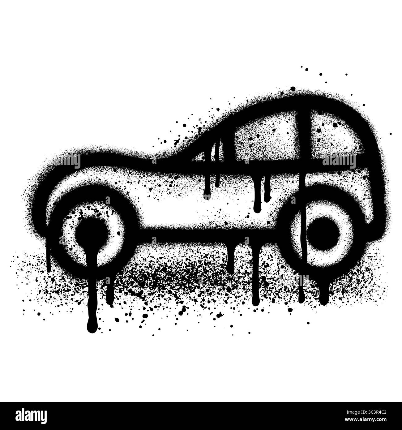 Car graffiti with black spray paint. black and white vehicle shape art ...