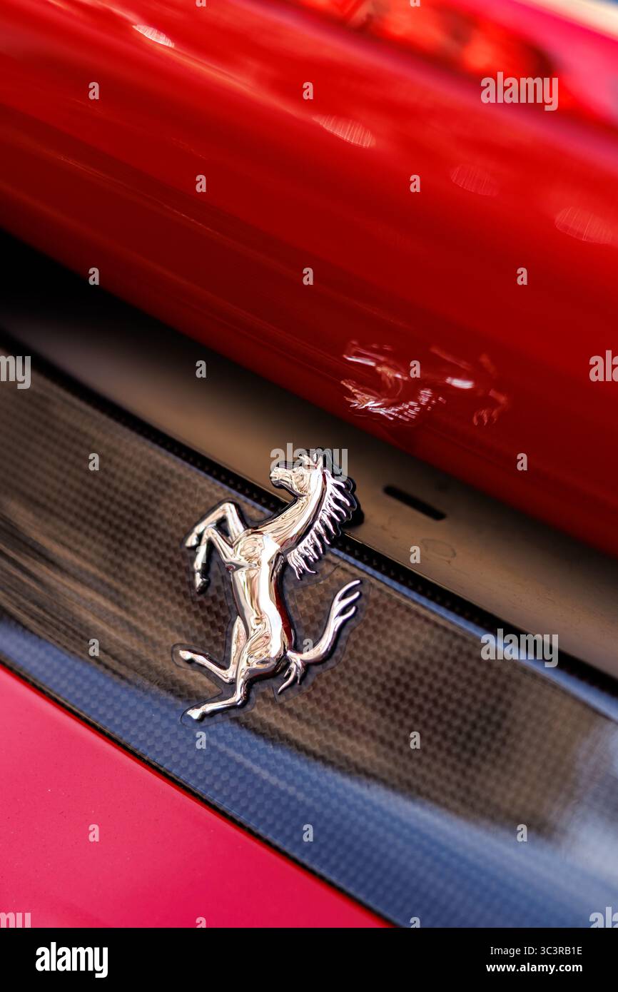 Munich, Germany. 18th July, 2025. The Ferrari brand logo (emblem ...