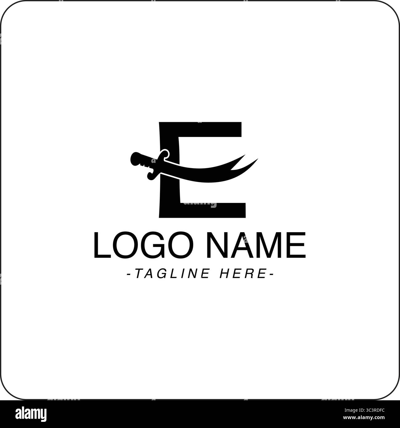 Letter E and Sward Combination shape logo design Stock Vector