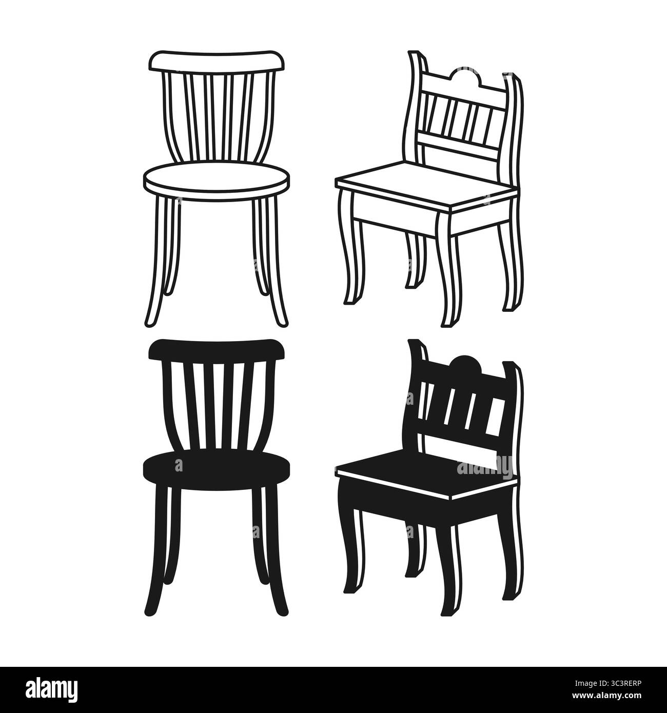 Simple Chair Furniture Flat Black and Outline Style. Chair Line Icon ...