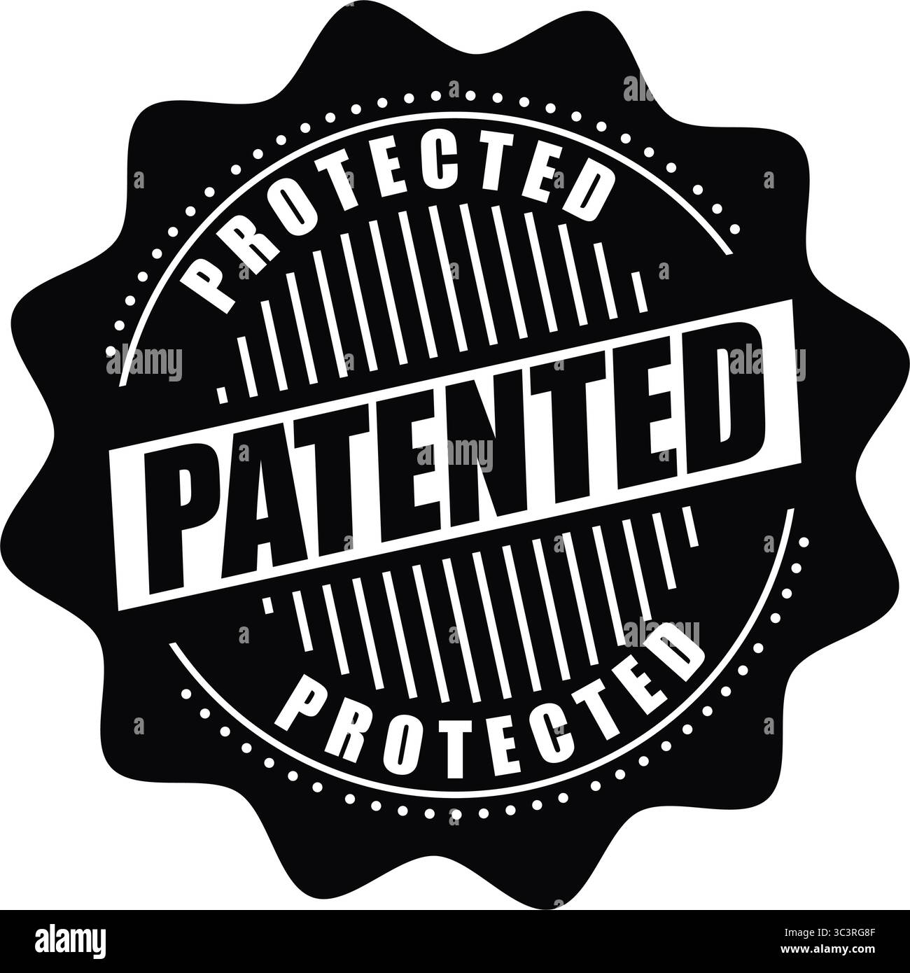 Patented Protected Label Badge – Black Seal Stamp Vector Design for Intellectual Property, Trademark, and Legal Use Stock Vector