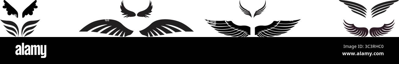 Black Wing Silhouette Vector Icon Set – Angel Wing Design Collection Stock Vector
