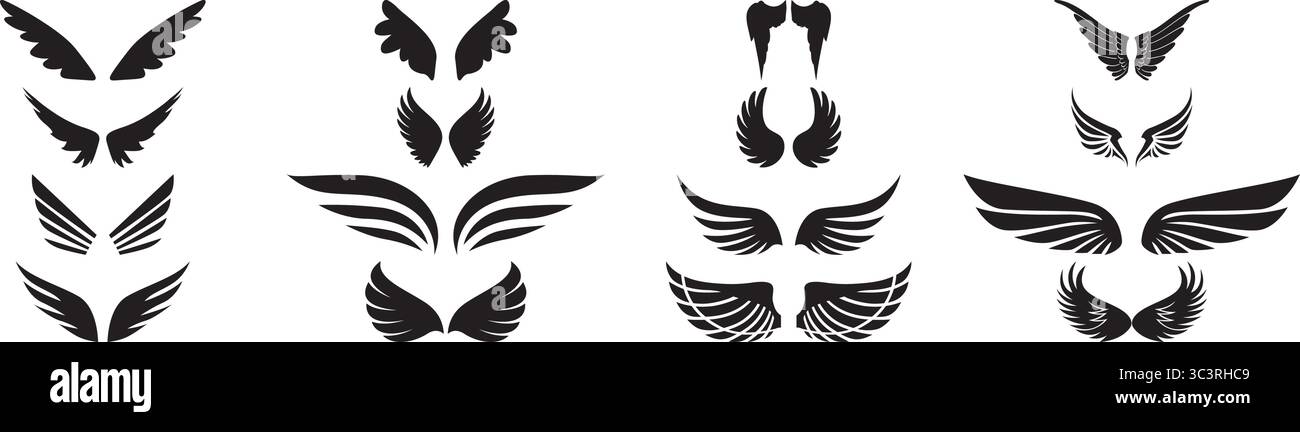 Black Wing Silhouette Vector Icon Set – Angel Wing Design Collection ...