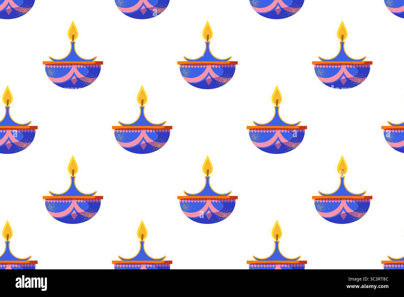 Festive seamless vector pattern for Indian festival Diwali with oil lamps, diya Stock Vector