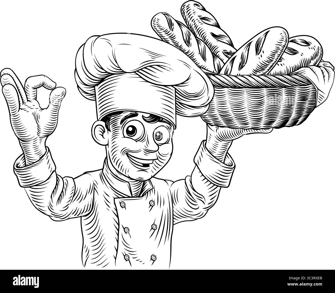 Chef Baker Bread Loaves Basket Bakery Illustration Stock Vector