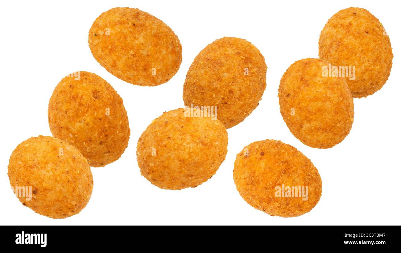 Paprika coated peanuts isolated on white background Stock Photo