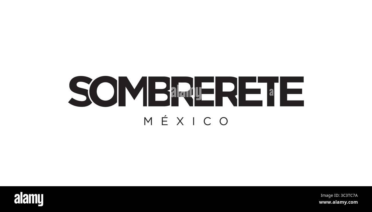 Sombrerete in the Mexico emblem for print and web. Design features geometric style, vector illustration with bold typography in modern font. Graphic s Stock Vector