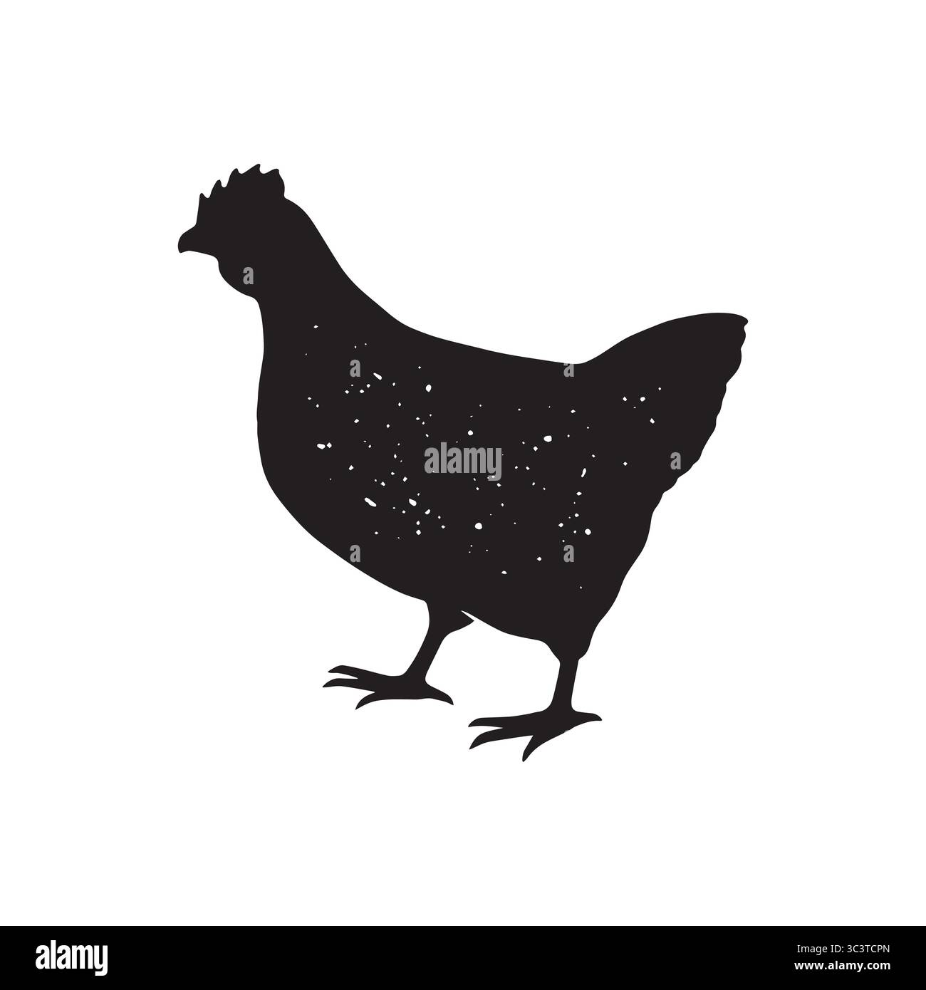 Simple chicken with grain texture print concept. Vintage hen farm ...