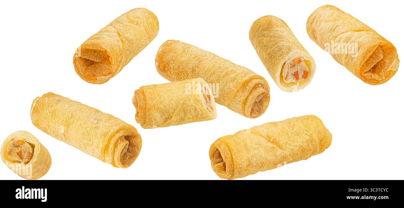 Traditional fried spring rolls isolated on white background Stock Photo