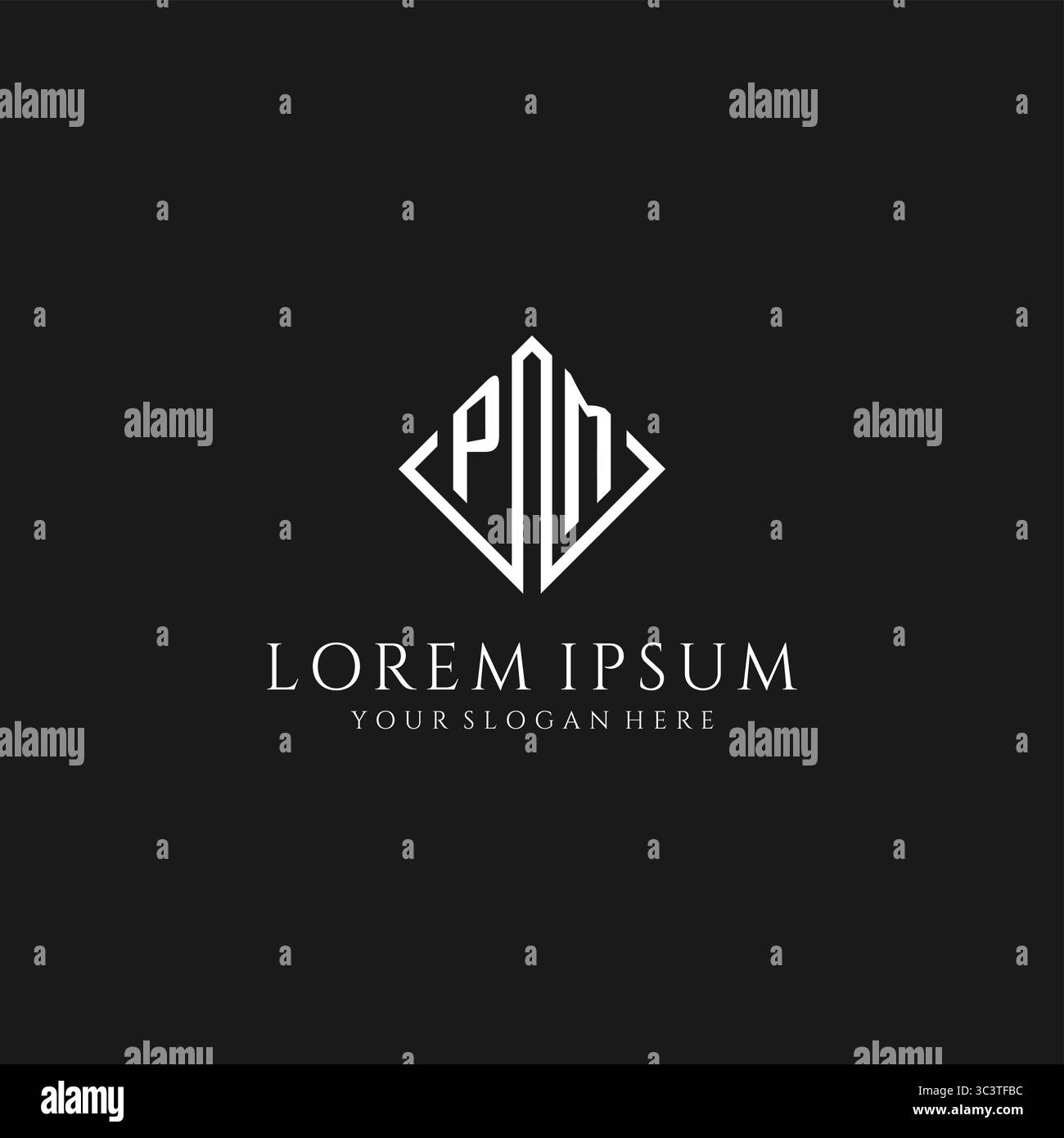 Letter PM logo with rhombus square design style vector graphic Stock Vector