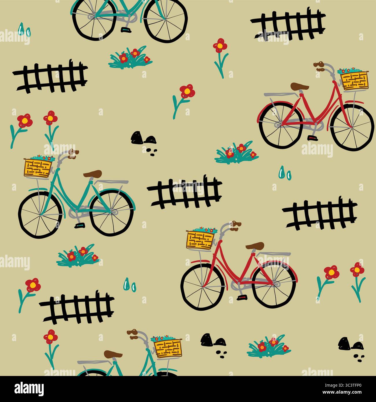 cute bicycle seamless doodle vector Stock Vector
