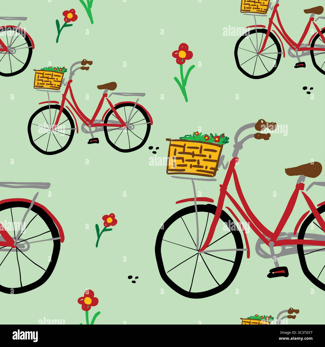 cute bicycle seamless doodle vector Stock Vector