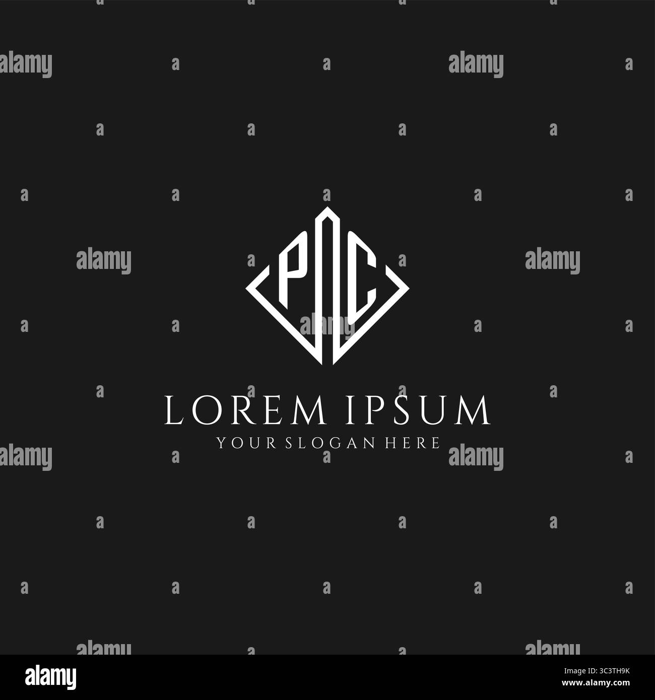Letter PC logo with rhombus square design style vector graphic Stock Vector