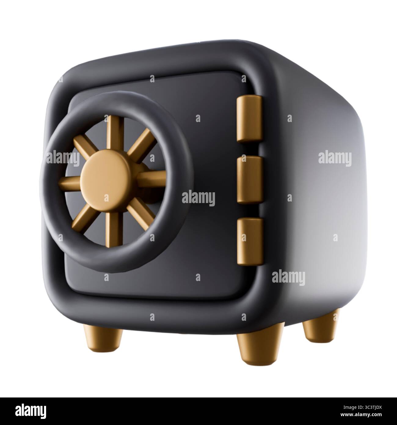 3D safe icon with black body and golden elements, symbolizing security ...