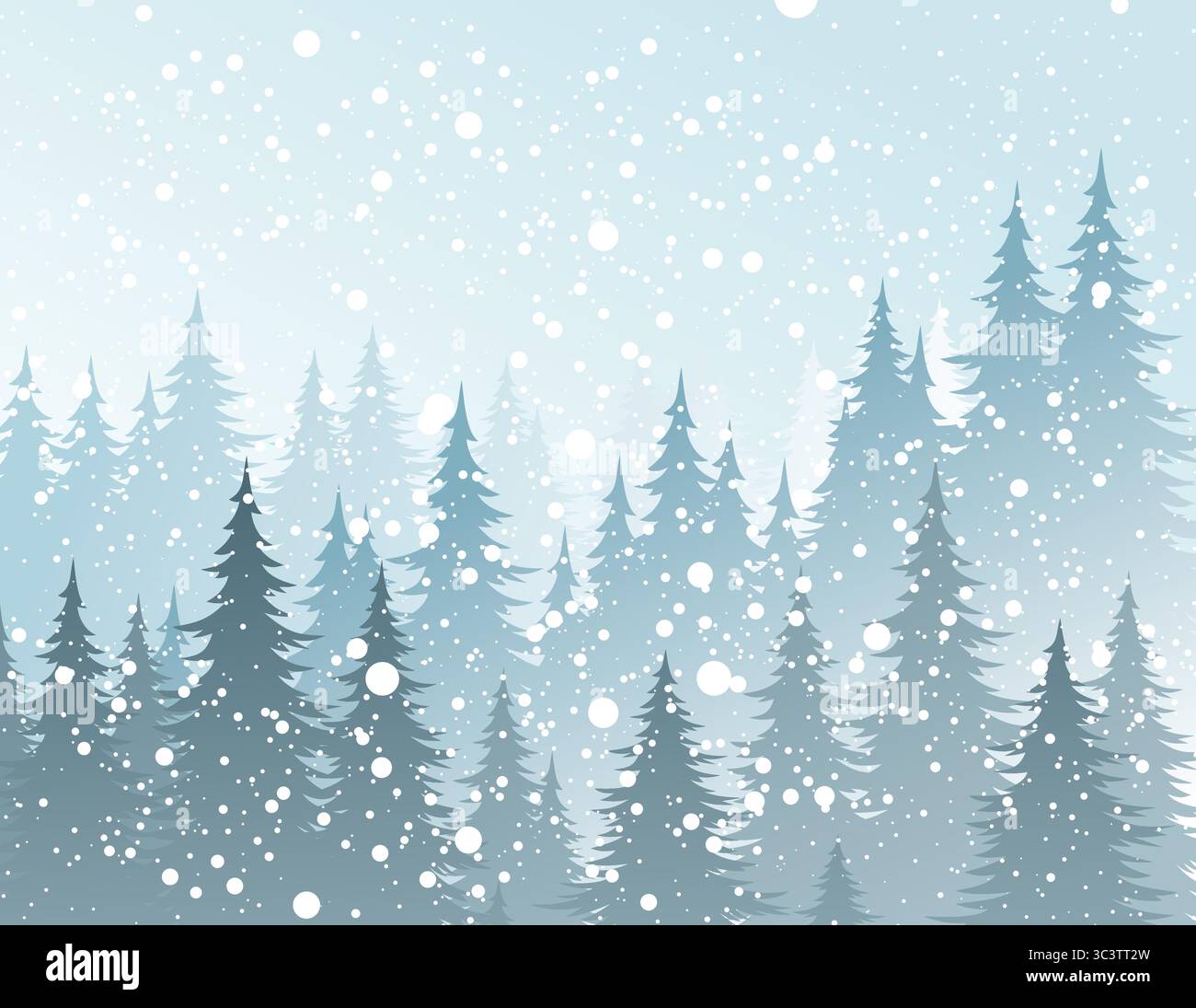 Winter landscape with coniferous forest and snow. Stock Vector