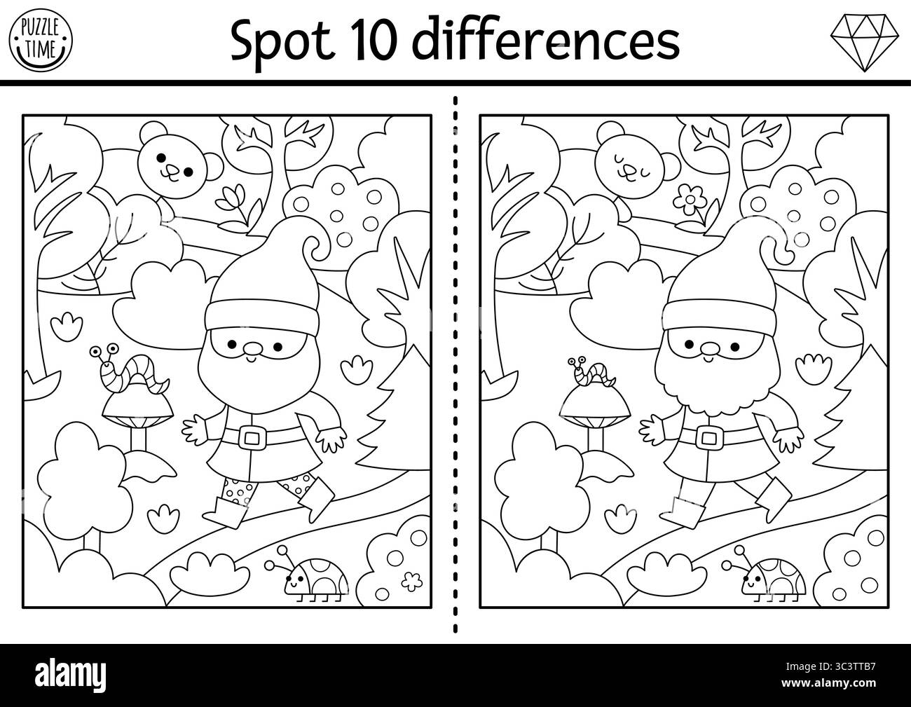 Find differences game for children. Dwarf activity with cute gnome ...