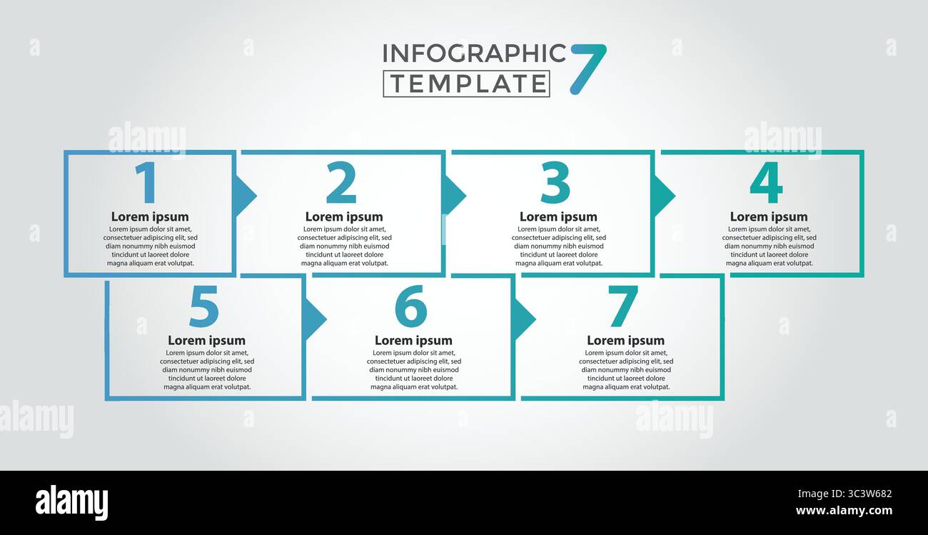 7, Infographic process design template. Timeline concept with 7 process steps. Can be used for workflow layout, Presentation, diagram, banner, Vector Stock Vector