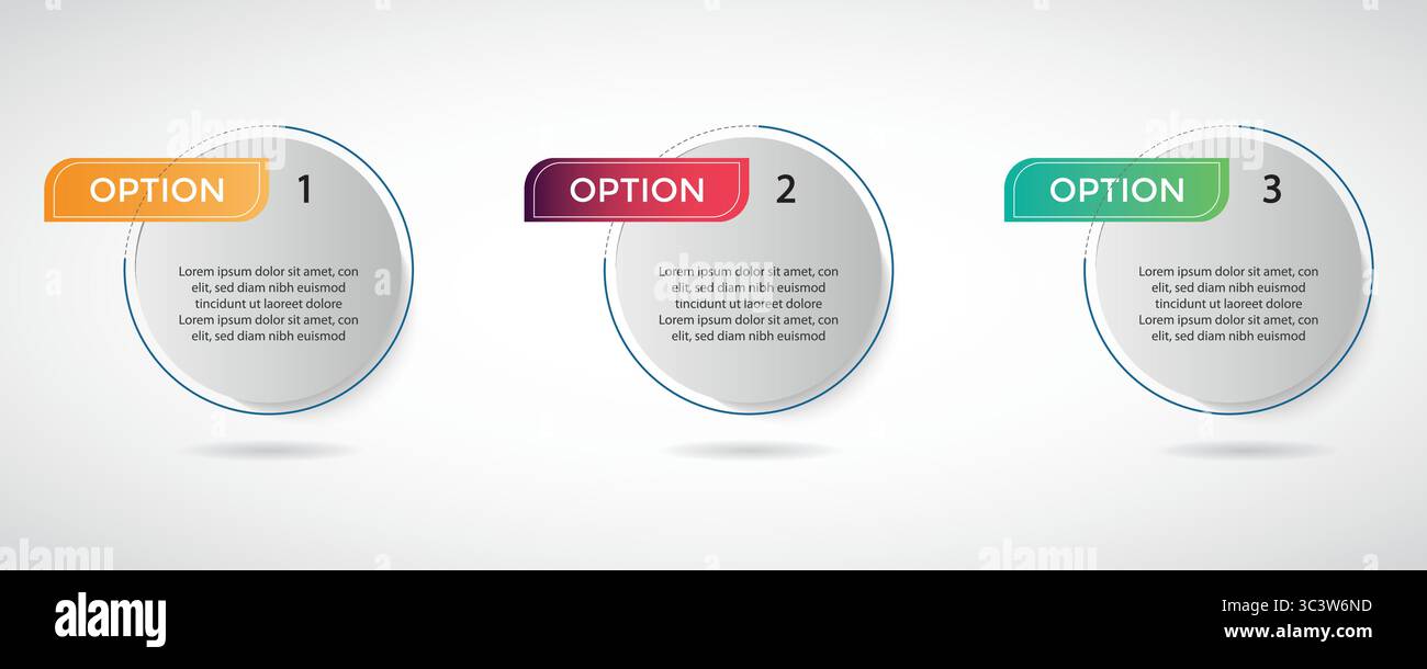 3, Three circle option Editable Infographic Template for Marketing, Strategy, Presentations, Reports, Workflow and Data Visualization in color circle Stock Vector