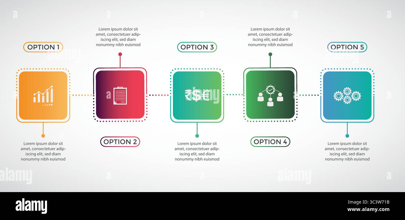 5 Infographic design template. Timeline concept with 5 square steps ...