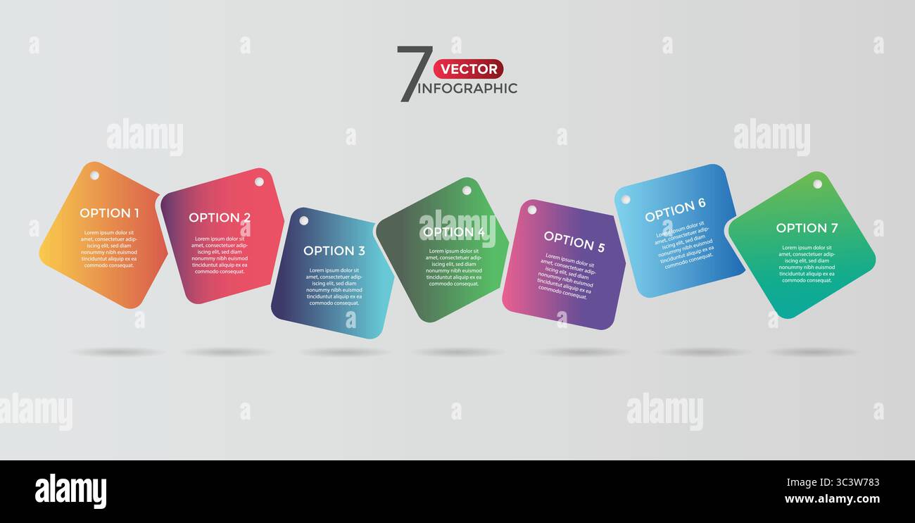 7 Infographic, Seven-Step Editable Infographic Template for Marketing, Strategy, Presentations, Reports, Workflow and Data Visualization Stock Vector