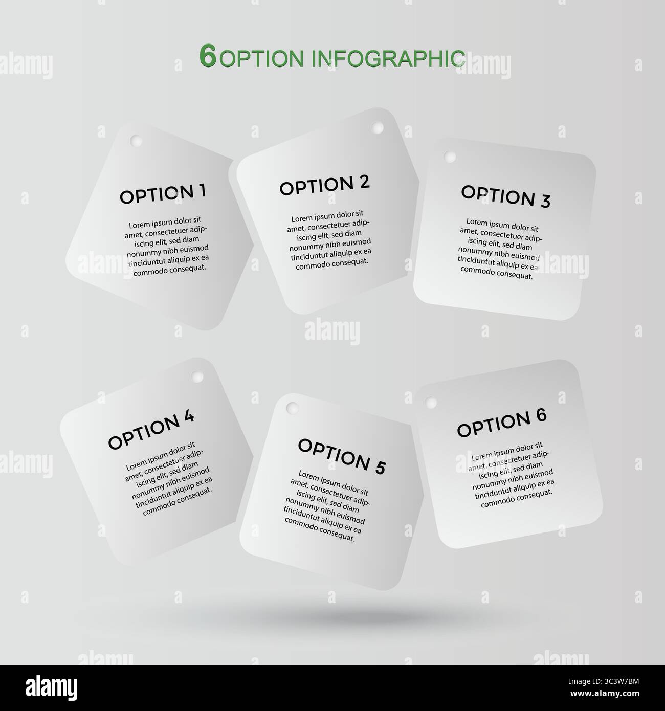 6, Six-Step Editable Infographic Template for Marketing, Strategy, Presentations, Reports, Workflow and Data Visualization in white square Stock Vector