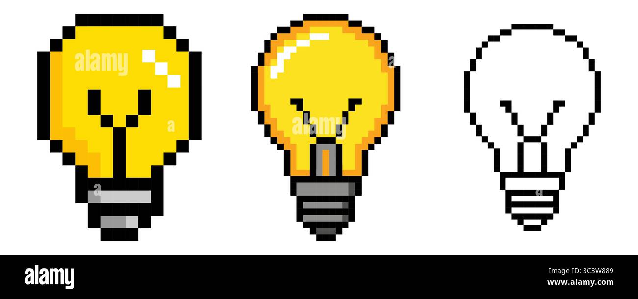 pixel art Light bulb vector 8 bit lamp icon logo. Idea icon, thinking ...