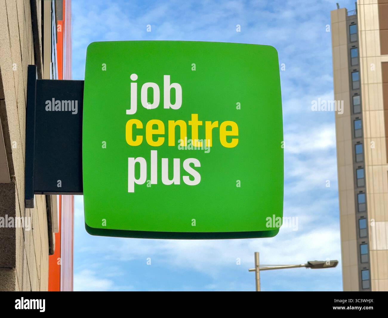 Cardiff, Wales, UK - 16 July 2025: Sign outside the Job Centre Plus in Cardiff city centre - Smartphone Captured Stock Image