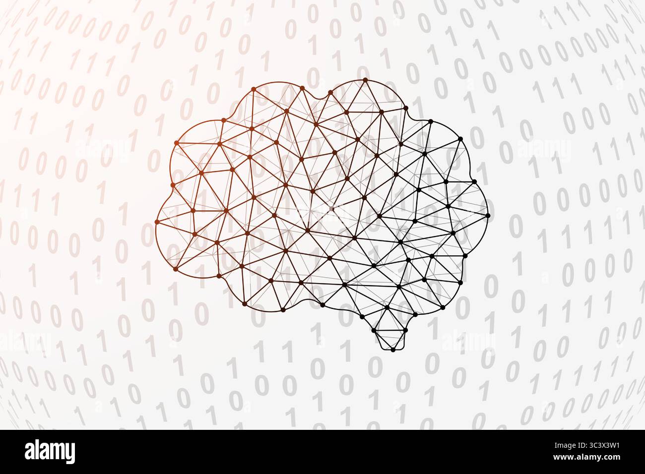 Human brain low poly symbol with binary code background. Mind design vector illustration. Organ polygonal symbol with connected dots Stock Vector