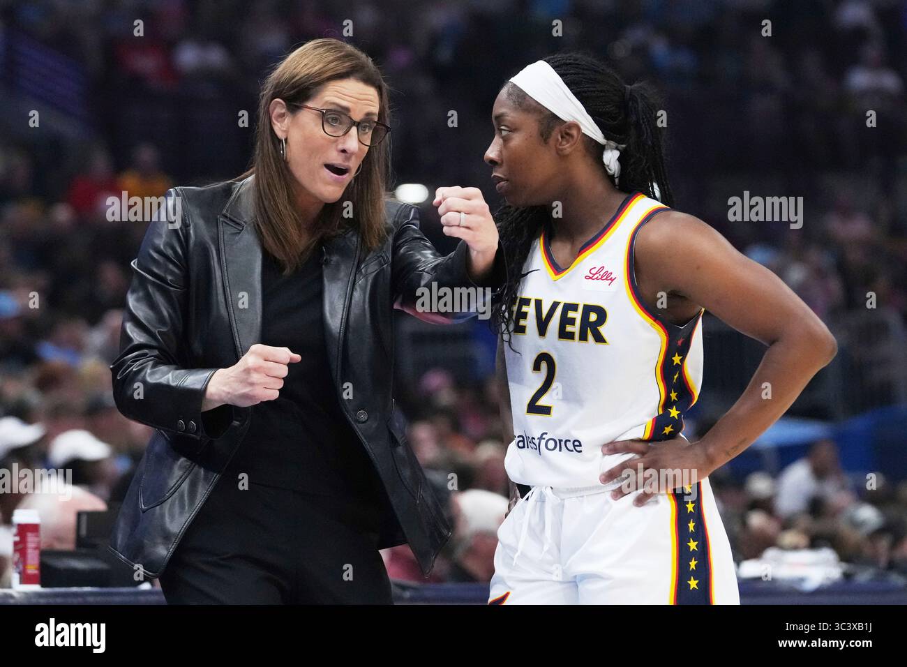 Indiana Fever Head Coach Stephanie White Left Talks With Guard Aari Indiana Fever Head Coach Stephanie White Left Talks With Guard Aari Mcdonald Right During The Second Half Of A Wnba Basketball Game Against The Chicago Sky Sunday July 27 2025 In Chicago Ap Photonam Y Huh 3C3XB1J 