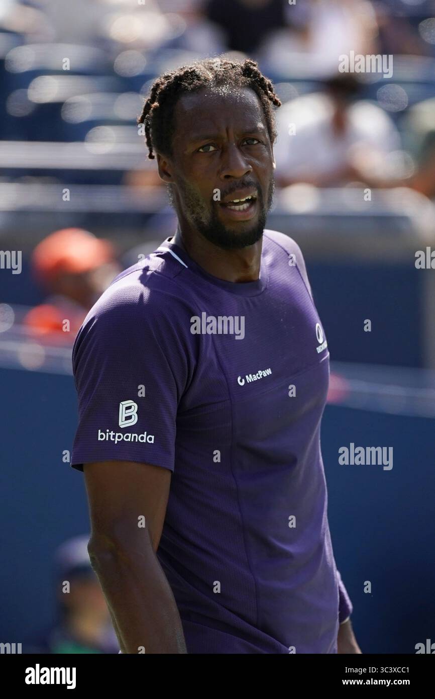 Toronto, Canada. 27th July, 2025. Gael Monfils of France looks on against Tomas Barrios Vera of Chile during the Men's Singles first round match on day 2 of the ATP Masters 1000 National Bank Open at Sobeys Stadium. on July 27, 2025 in Toronto, Canada. (Photo by Leonardo Ramirez/ Credit: Eyepix Group/Alamy Live News Stock Photo