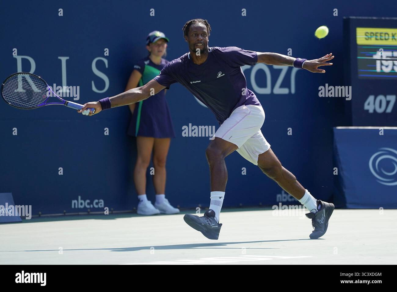 Toronto, Canada. 27th July, 2025. Gael Monfils of France plays a forehand against Tomas Barrios Vera of Chile during the Men's Singles first round match on day 2 of the ATP Masters 1000 National Bank Open at Sobeys Stadium. on July 27, 2025 in Toronto, Canada. (Photo by Leonardo Ramirez/ Eyepix Group/Sipa USA) Credit: Sipa USA/Alamy Live News Stock Photo