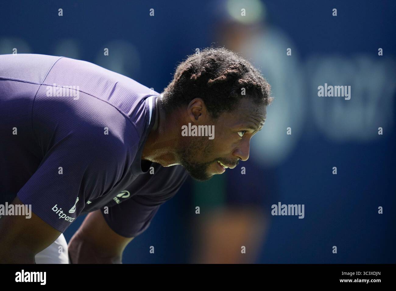 Toronto, Canada. 27th July, 2025. Gael Monfils of France looks on against Tomas Barrios Vera of Chile during the Men's Singles first round match on day 2 of the ATP Masters 1000 National Bank Open at Sobeys Stadium. on July 27, 2025 in Toronto, Canada. (Photo by Leonardo Ramirez/ Eyepix Group/Sipa USA) Credit: Sipa USA/Alamy Live News Stock Photo