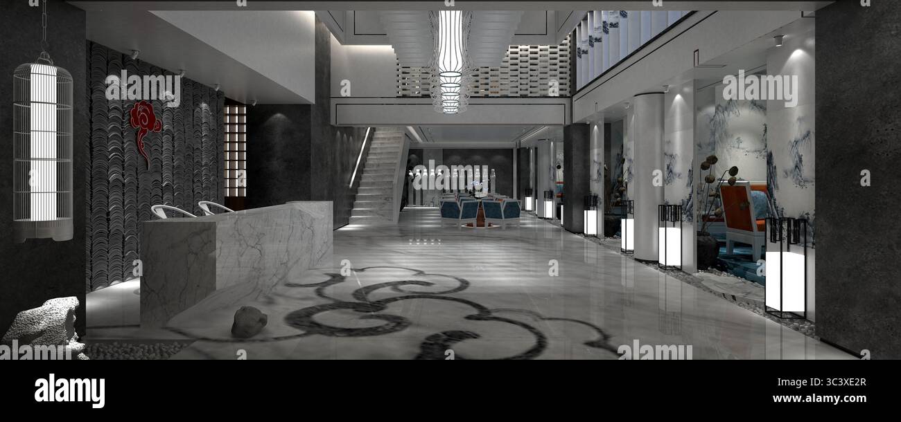 3d render luxury hotel lobby Stock Photo