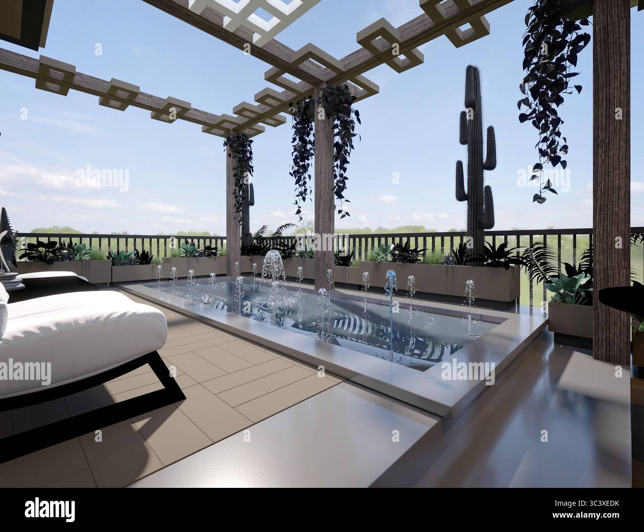 3d render outdoor terrace lifestyle Stock Photo - Alamy