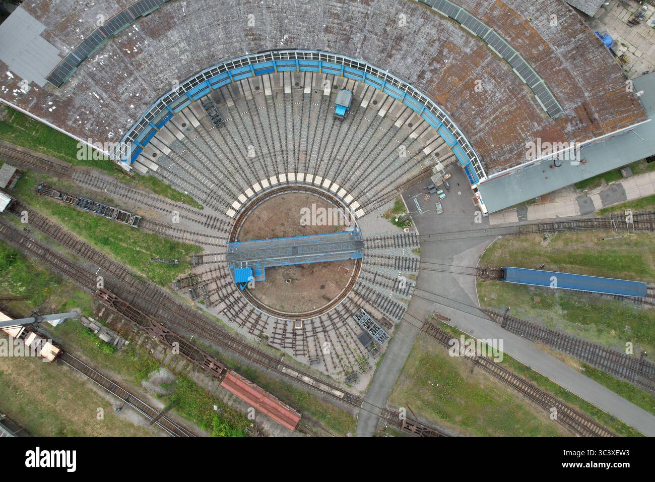 Railway turntable for locomotives aerial view train turntable Stock ...