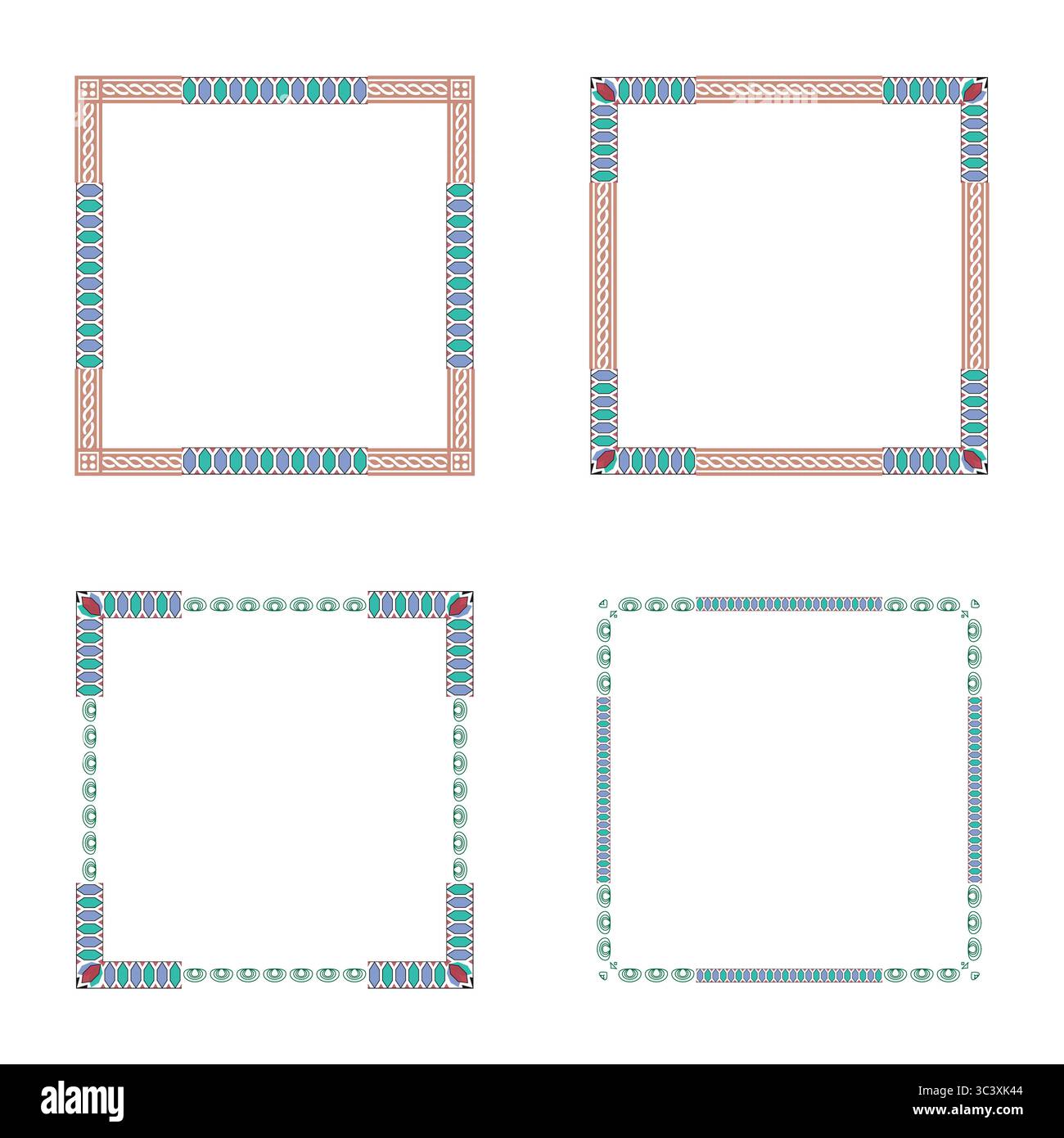 Geometric border shape. Patterned square frame. Colorful line element. Vector art decoration. Stock Vector