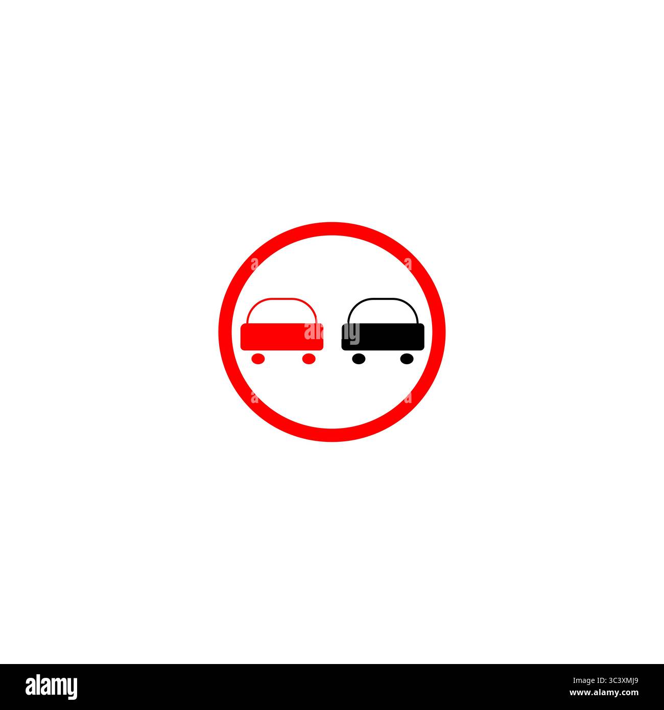 No passing sign. Traffic road icon. Vehicle warning symbol. Red circle ...
