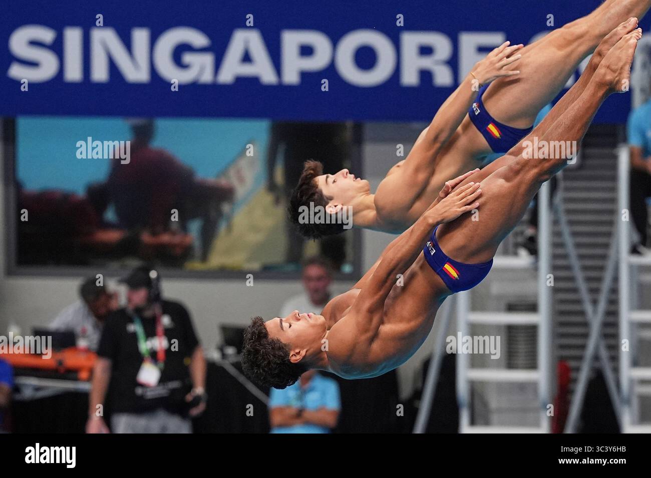 Juan Pablo Cortes Zapata and Max Linan of Spain compete in the men's 3m ...