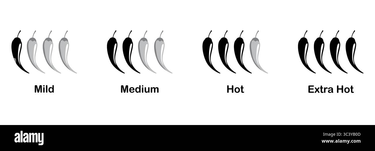 Red chili pepper scale vector symbols for spice level labels menu icons ...