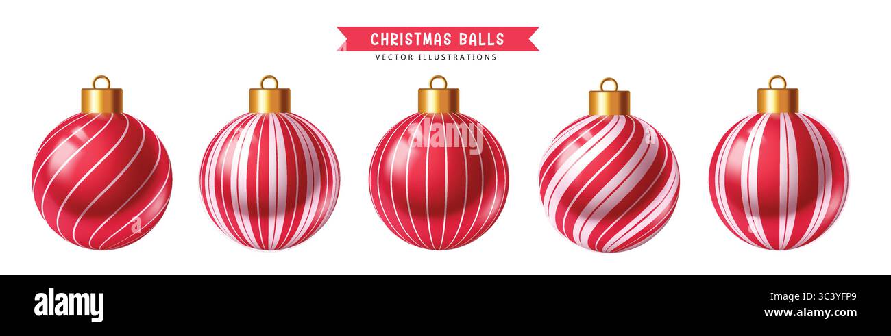 Printed and pattern red baubles Vector set element design collection for Christmas vector illustration. Stock Vector