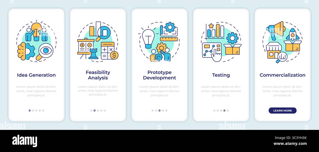 Innovation funnel onboarding mobile app screen Stock Vector