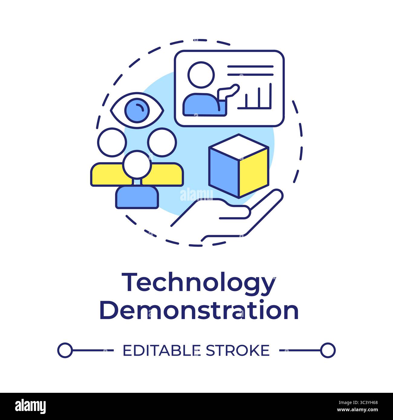 Technology demonstration multi color concept icon Stock Vector
