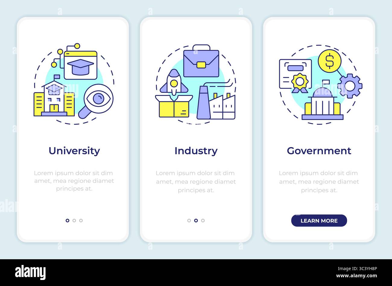 Triple helix model onboarding mobile app screen Stock Vector
