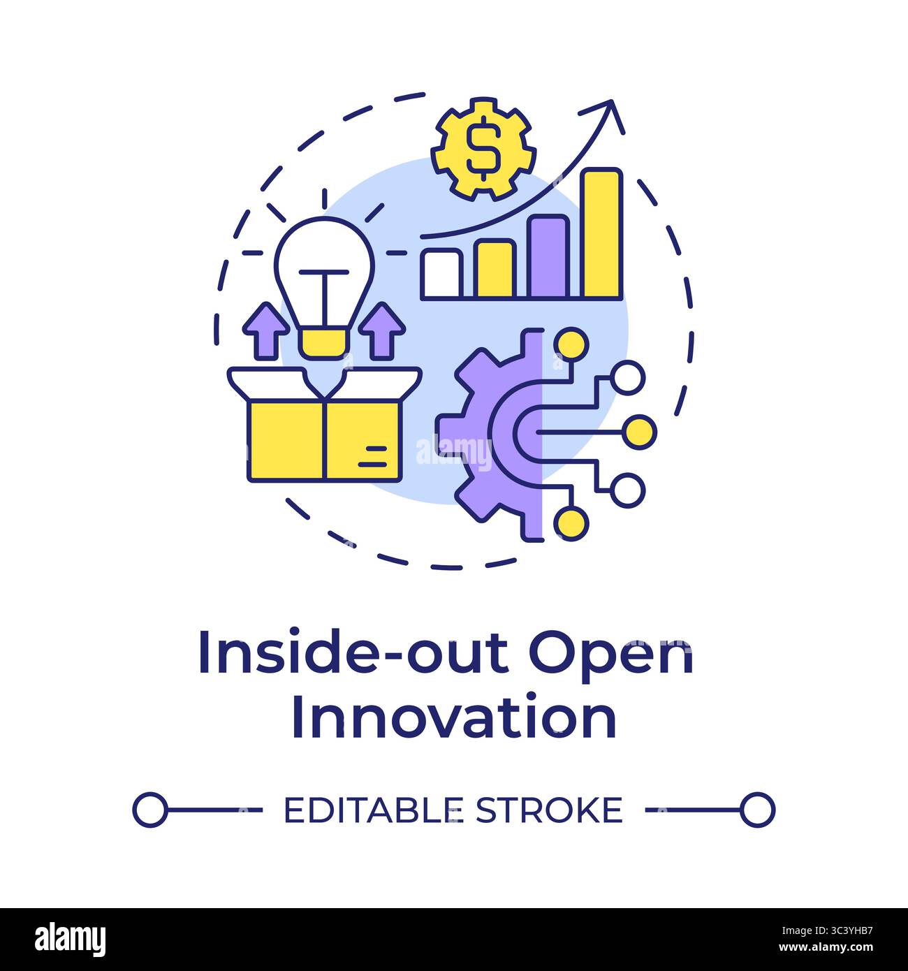 Inside out open innovation multi color concept icon Stock Vector