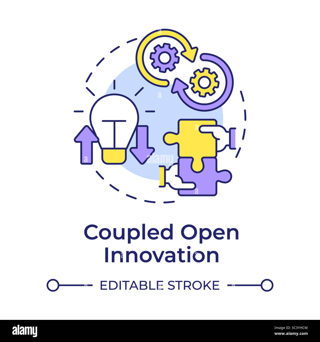 Coupled open innovation multi color concept icon Stock Vector