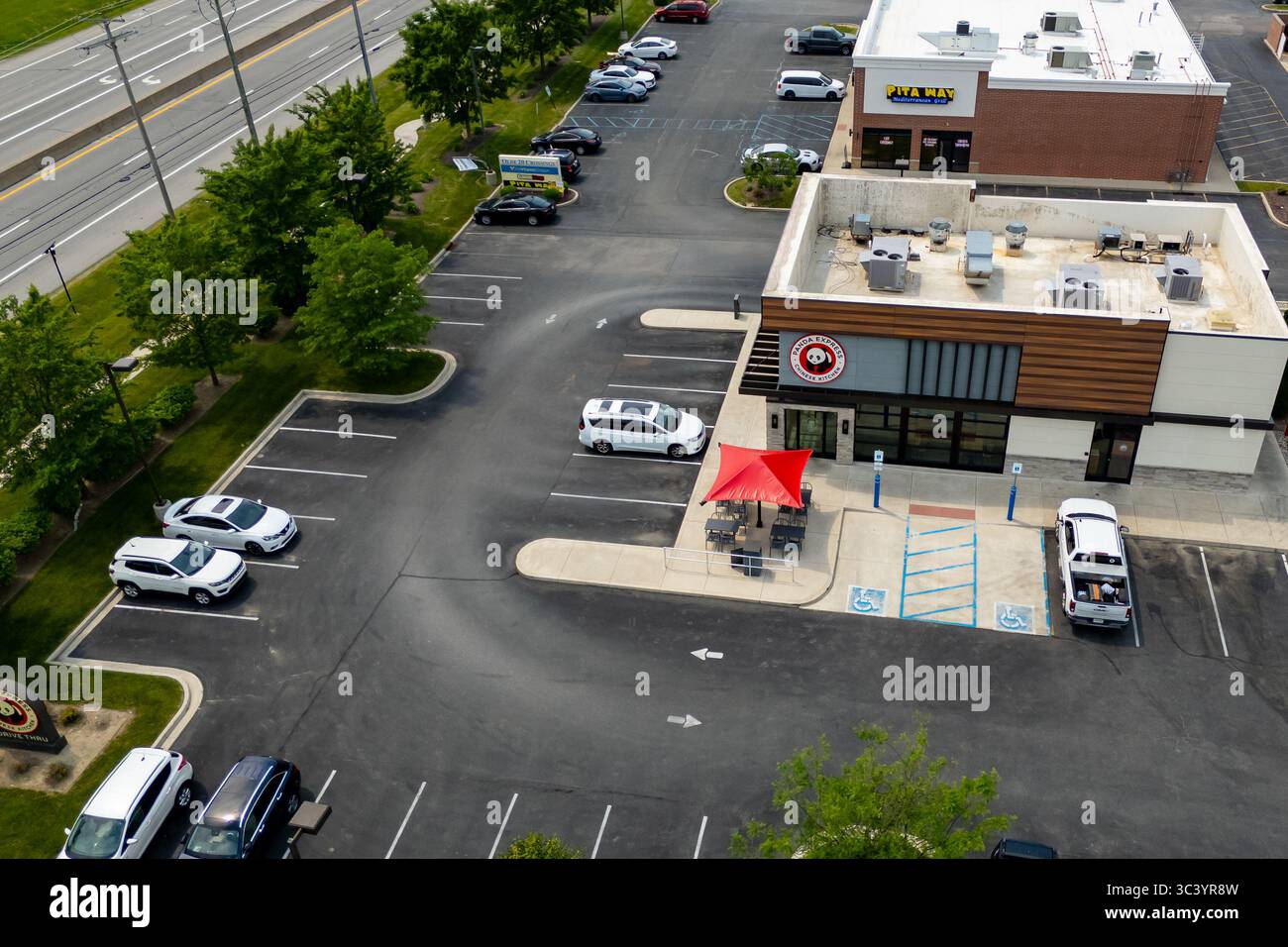 Perrysburgh,Ohio,USA-January 6 2025: Panda Express Chinese restaurant. aerial view of modern fast food cuisine  Stock Photo