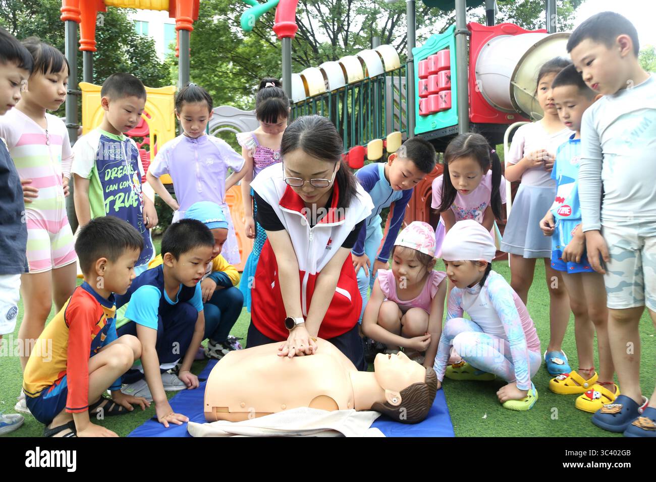 Children Learn First Aid Knowledge On The World Drowning Prevention Day Children Learn First Aid Knowledge On The World Drowning Prevention Day In Lianyungang City East Chinas Jiangsu Province 25 July 2025 Photo By Imaginechinasipa Usa 3C402GB