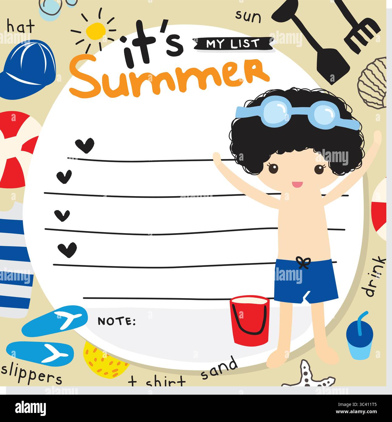 cute summer template wish list doodle Stock Vector