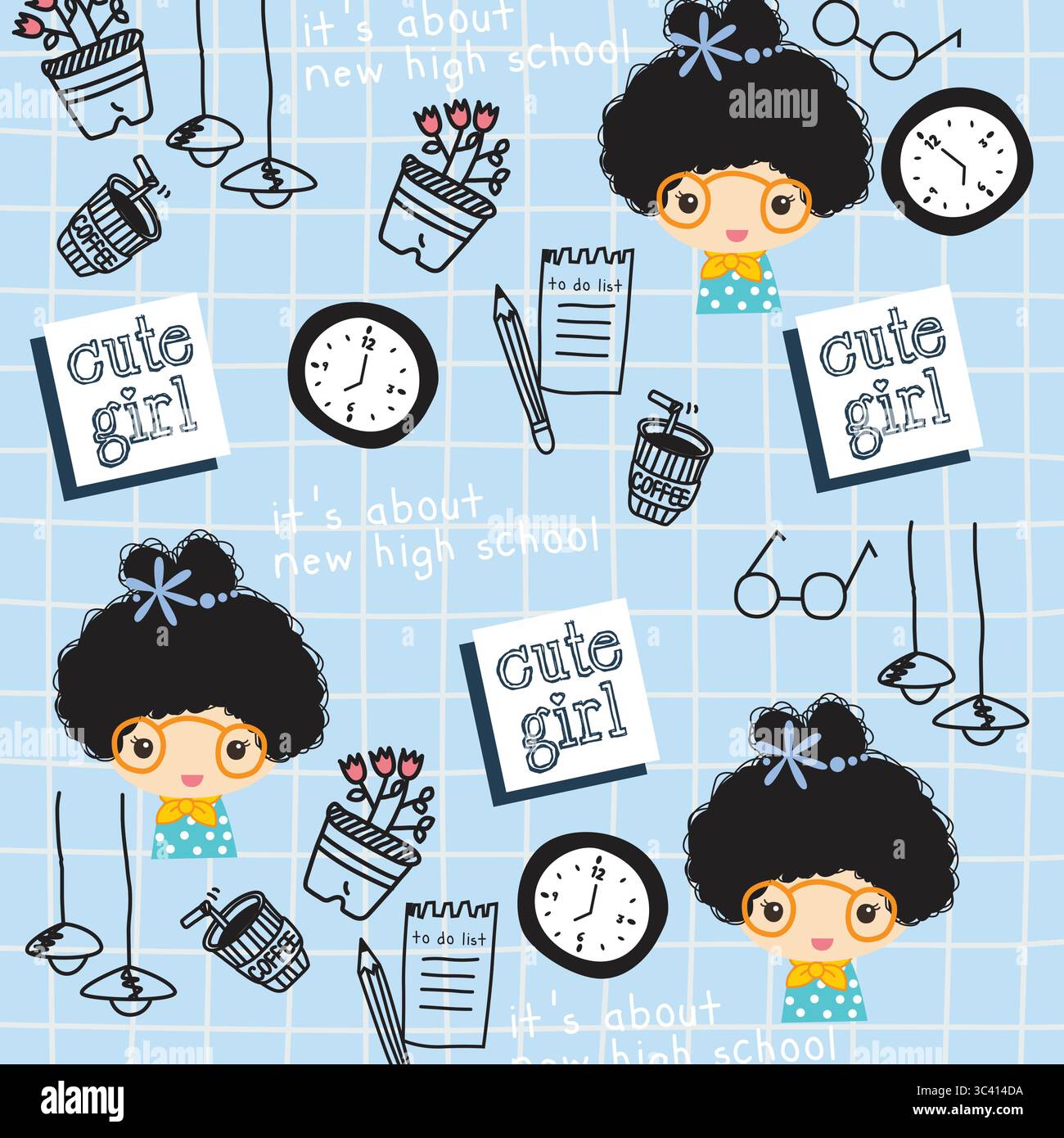 cute girl pattern doodle seamless Stock Vector