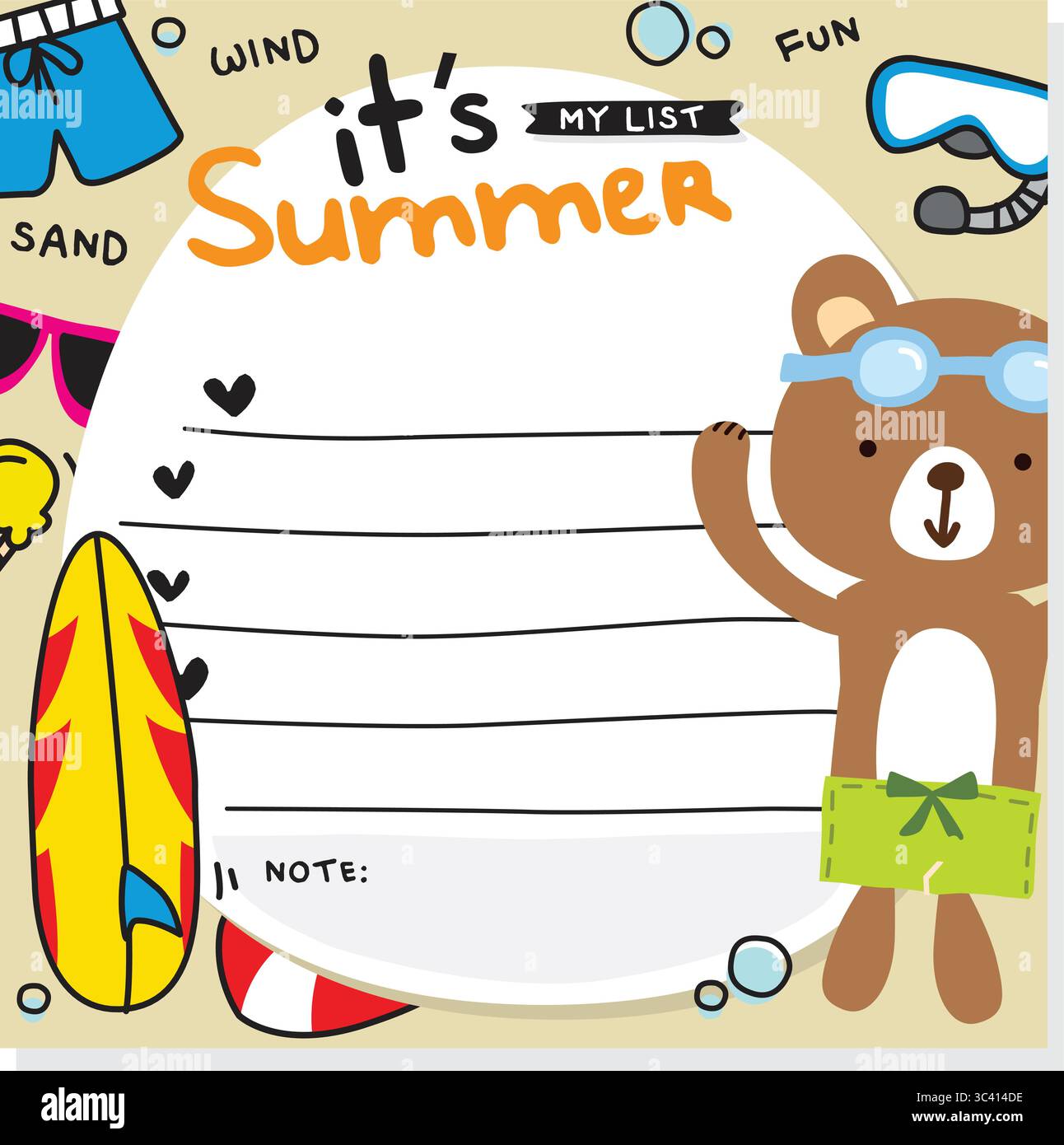 cute summer template wish list doodle Stock Vector